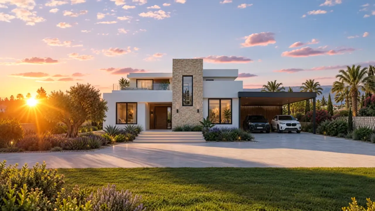 La villa finita al tramonto